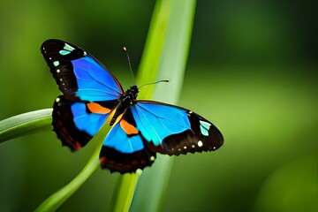 butterfly on green leaf in forest generated by AI tool