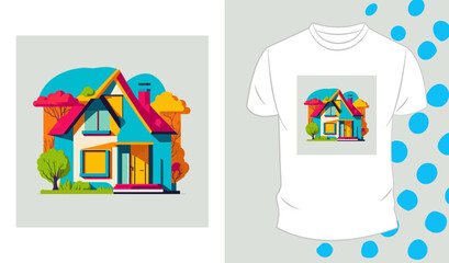 Vector graphic  t-shirt design,  with house