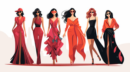 Fashion models doodle style whit vector illustration