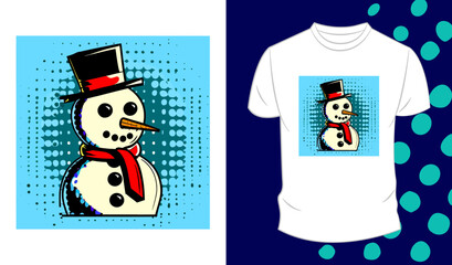 Vector graphic pop art style t-shirt design,  with snowman