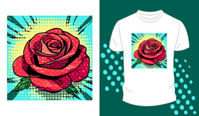 Vector graphic pop art style t-shirt design,  with rose