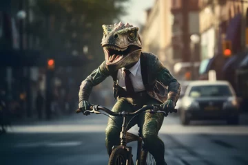 Foto op Plexiglas Dinosaurus dinosaur riding a bike