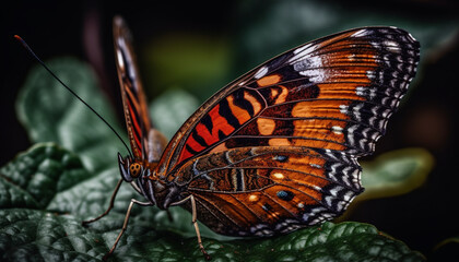 Obraz na płótnie Canvas Vibrant butterfly pollinates flower, showcasing natural beauty generated by AI