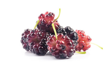 Ripe organic Mulberry fruits isolated on white