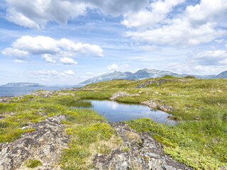 Fototapeta na wymiar Landscape with blue sky on Helgeland coast,Nordland county,Norway