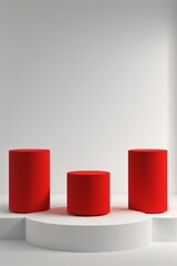 Fototapeta premium Red cylinder podium pedestal product display platform with white color background