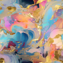 Fototapeta na wymiar Liquid psychedelic seamless repeat pattern colorful metal background 