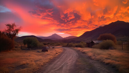 Fototapeta na wymiar Panoramic mountain range at dusk, tranquil scene generated by AI
