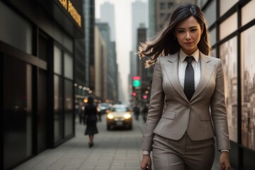 Portrait of a successful business woman smiling. Beautiful young female executive in an urban setting in the city. Generative AI