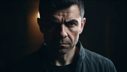 Fototapeta premium Sad young man with serious expression outdoors generated by AI