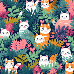 Cute cats cartoon seamless repeat pattern
