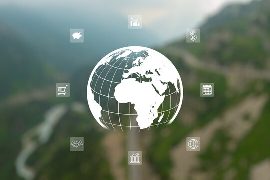 Crystal globe putting on moss, ESG icon for Environment Social and Governance, World sustainable environment concept.