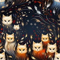 Cute cats cartoon seamless repeat pattern
