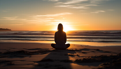 One woman practicing yoga in serene nature generated by AI