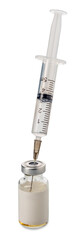 Single-use plastic syringe 5 ml with drug aspiration needle from glass vial