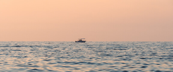 Fototapeta premium Beautiful seascape with sailing yachts in summer during sunset. Travel, hobby concept