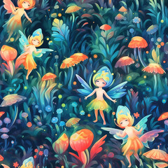 Fantasy fairies cute seamless repeat pattern
