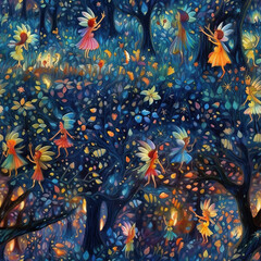 Obraz na płótnie Canvas Fantasy fairies cute seamless repeat pattern 