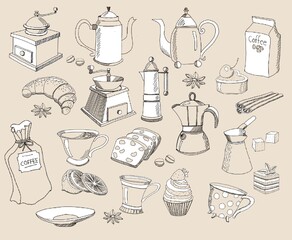 Set food and drink, Linear drawings