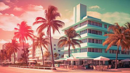 Obraz premium generative ai illustration of a miami scenery in pastel colors