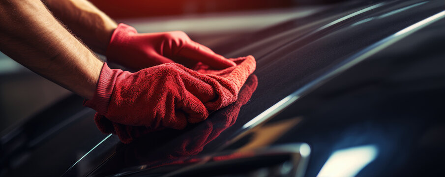 Cleaning the car engine with a microfiber cloth. generative ai