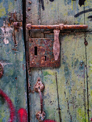 Close up of old wooden door. Vintage themes