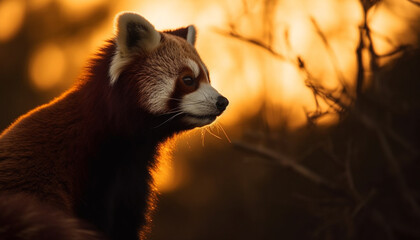 Cute red panda looking at camera outdoors generated by AI