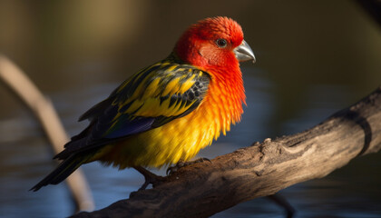 Vibrant lorikeet perching on multi colored branch generated by AI