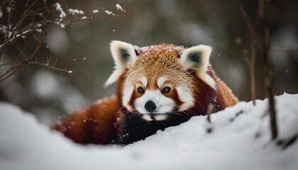 Fototapeta premium Red fox sitting on snow covered branch generated by AI