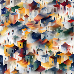 Cartoon city aerial view map, street view and houses, living neighborhood repeat pattern
