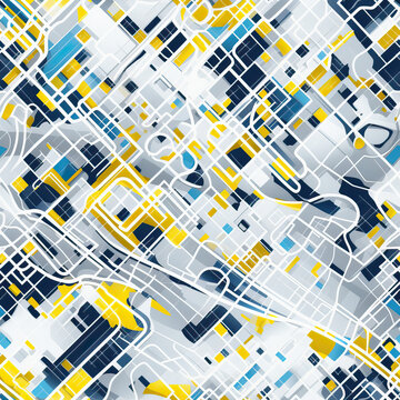 Cartoon city aerial view map, street view and houses, living neighborhood repeat pattern