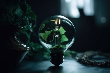green energy light bulb with a plant growing in and around it, environment, nature, green, planet, generative ai
