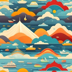 Fototapeta na wymiar sea pattern and mountains. Created using generative AI