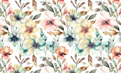 Seamless watercolor floral pattern. Generative AI.