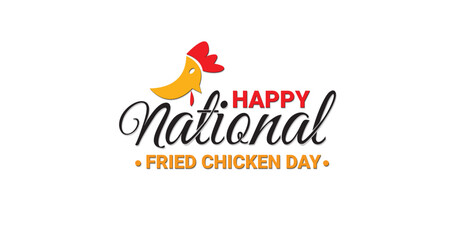 Happy National Fried Chicken Day Vector Illustration. Handwritten text with chicken logo. Great for greeting cards, posters, and banners.
