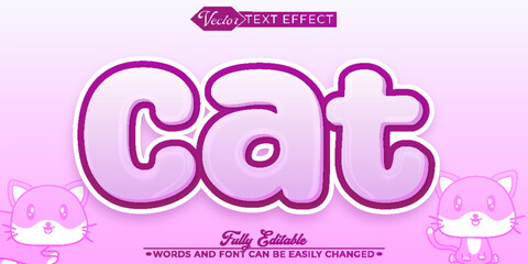Cartoon Pink Little Cat Vector Editable Text Effect Template