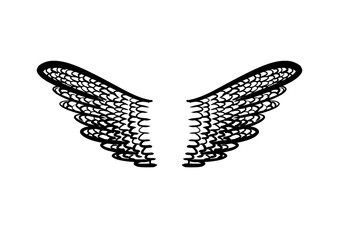 cartoon wings inked line clip art transparent background