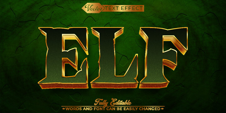 Mythology Green And Gold Elf Vector Editable Text Effect Template