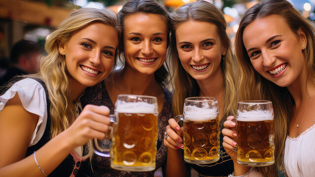 People drinking beer at Octoberfest