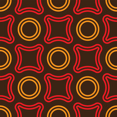 Geometric seamless pattern. Abstract background of colored geometric shapes. Colored circles and crosses. Simple design wallpaper for web design, textile printing and wrapping paper.