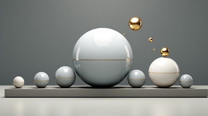 Modern 3d abstract gray background with levitating spheres and golden balls.  generative AI tools 

 