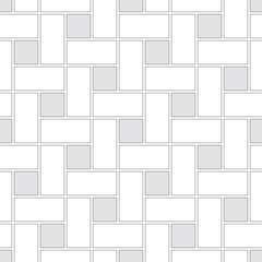Seamless pattern of paving slabs in the form of squares and rectangles. Simple wallpaper with geometric print. Monochrome vector background.