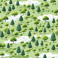 Forest trees cartoon colorful cute repeat pattern boho