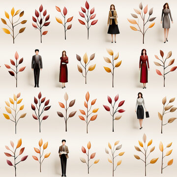 Environment people and trees cute cartoon repeat pattern