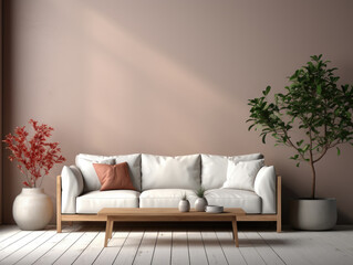 Blank wall mockup in living room interior background, Mockups Design 3D, High-quality Mockups, Generative Ai