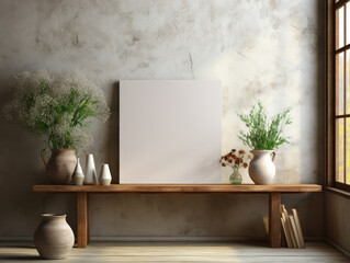 Blank Wall Mockup in interior Background, Mockups Design 3D, High-quality Mockups, Generative Ai