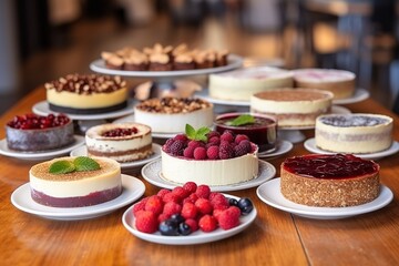 Raw vegan cakes with fruit and seeds, pieces of raw dessert, diet, gluten free, vegetarian food, generative ai.