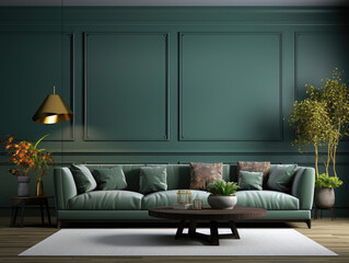 Home interior luxury modern dark living room interior, Mockups Design 3D, High-quality Mockups, Generative Ai