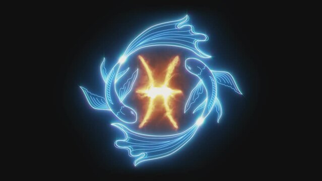 2d animated glowing zodiac sign of Pisces