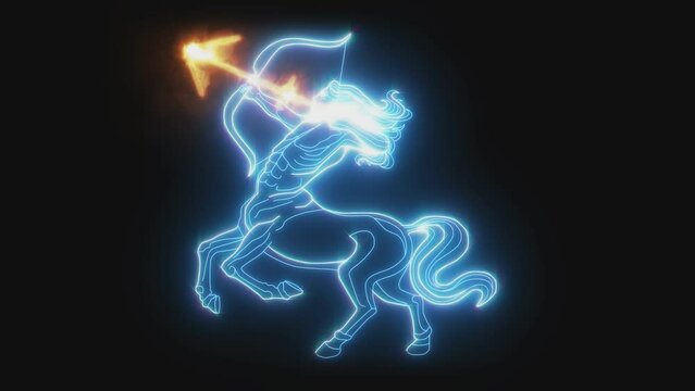 2d animated glowing zodiac sign of Sagittarius